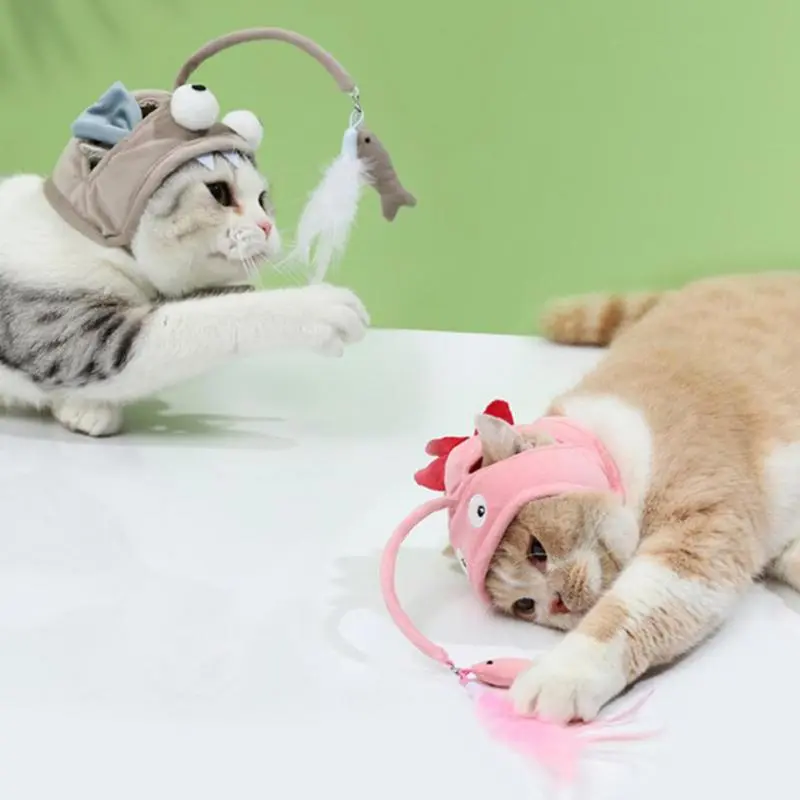 Katzenhut Mit Anhänger – Lustiges Tierkostüm für Katzen Mit Spielzeug