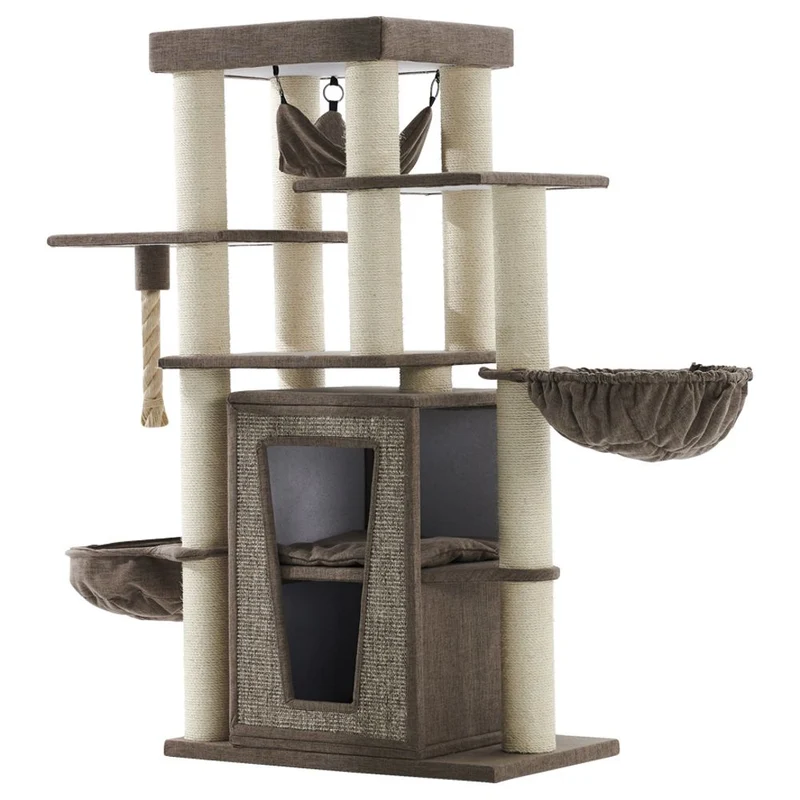 Nobby Katzen Kratzbaum HITAL - 85 x 50 x 157 cm - braun Leinenoptik - Hängematte