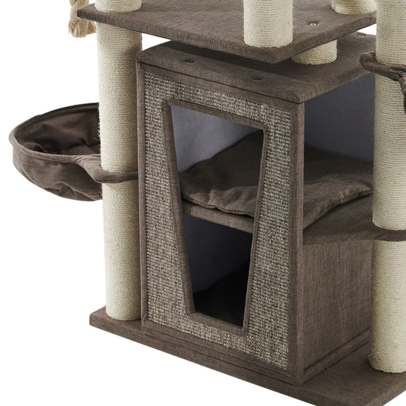 Nobby Katzen Kratzbaum HITAL - 85 x 50 x 157 cm - braun Leinenoptik - Hängematte