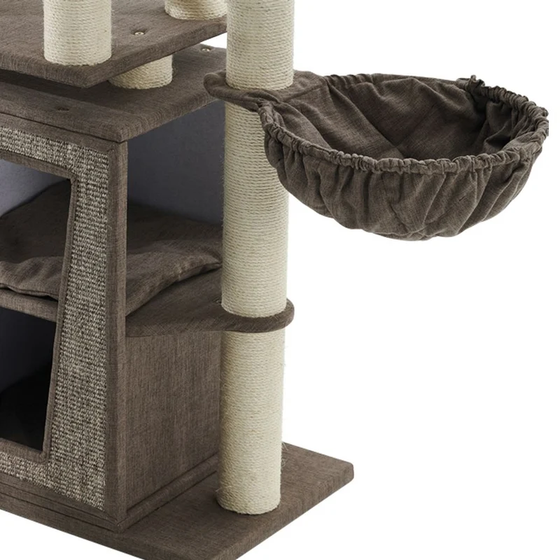 Nobby Katzen Kratzbaum HITAL - 85 x 50 x 157 cm - braun Leinenoptik - Hängematte
