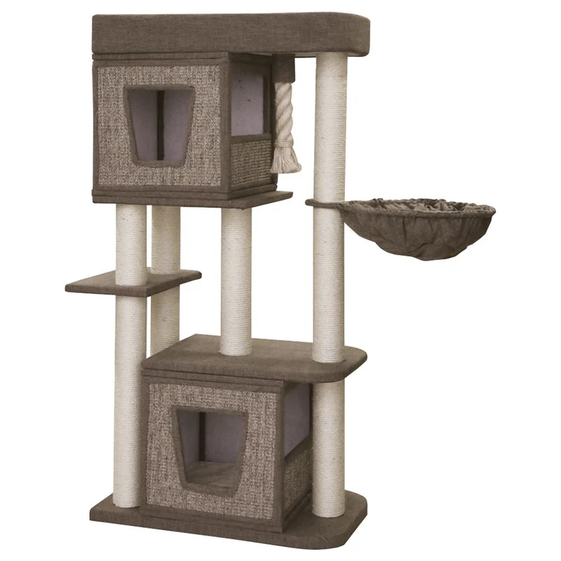 Nobby Katzen Kratzbaum ZATI - 70 x 40 x 141 cm - braun Leinenoptik - zwei Höhlen