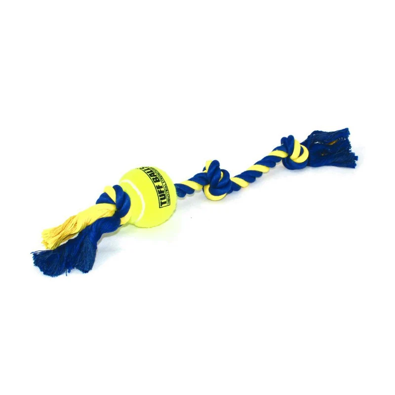 PetSport Knotenseil mit Tennisball - Baumwoll-Spieltau Ball Kauseil Zerrspiel