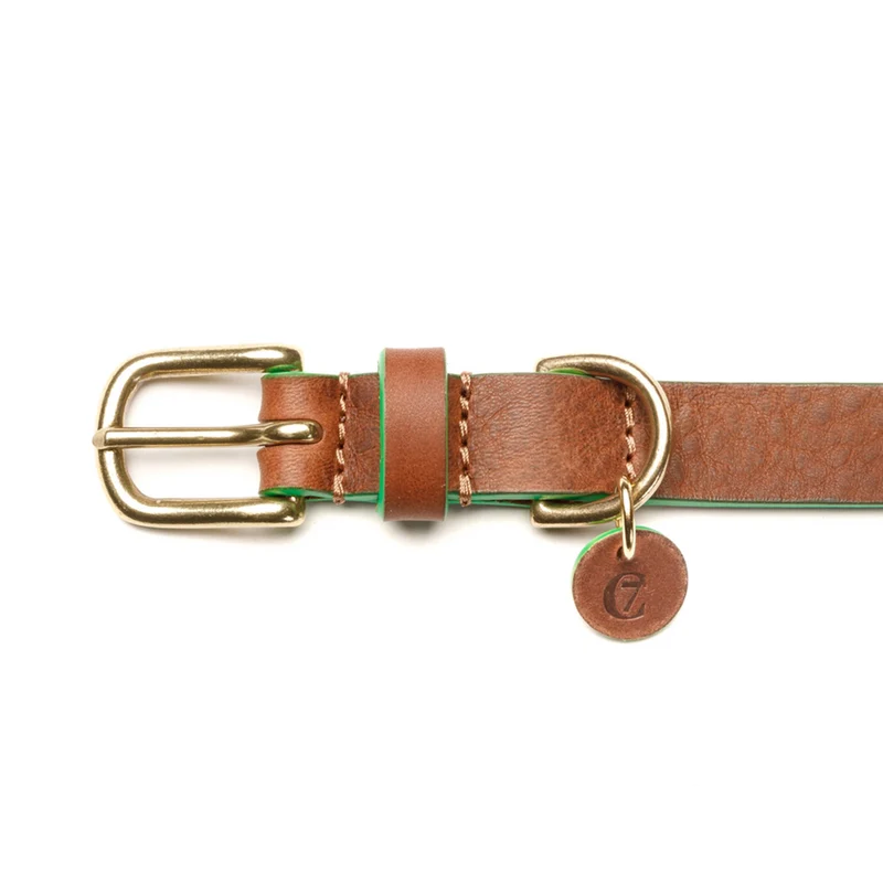 Hundehalsband Kings Park, Cognac/Green
