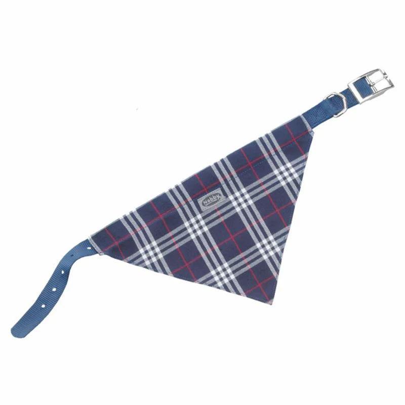 Nobby Halsband mit Tuch - rot & blau kariert - Halstuch Nylon Hundehalsband