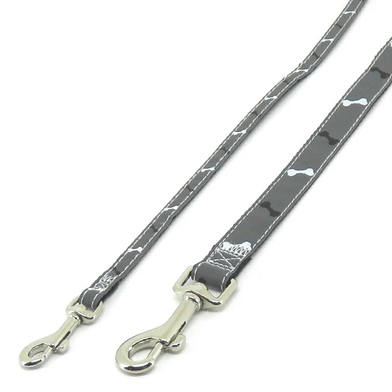 Nobby Leine REFLEKTOR BONE schwarz-grau - 120 cm lang - Nylon Hundeleine 1,2 m