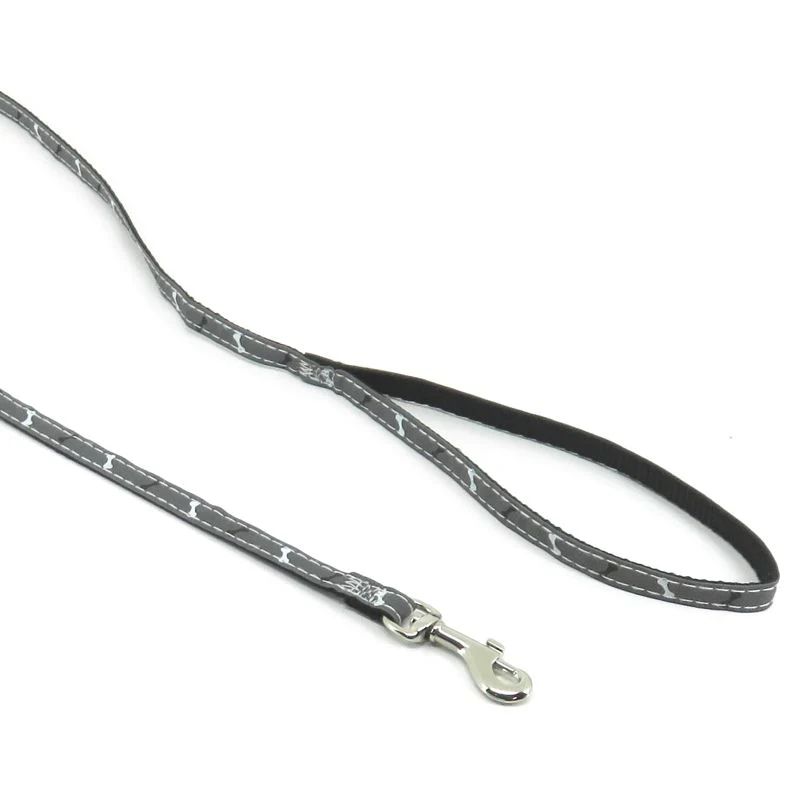 Nobby Leine REFLEKTOR BONE schwarz-grau - 120 cm lang - Nylon Hundeleine 1,2 m