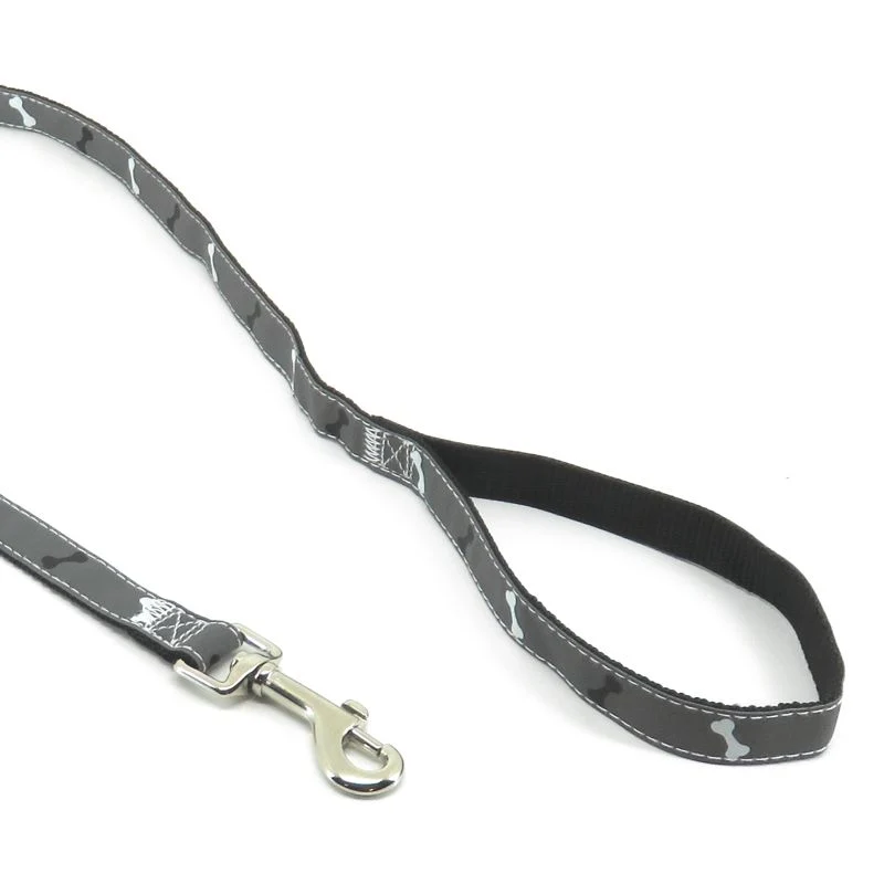 Nobby Leine REFLEKTOR BONE schwarz-grau - 120 cm lang - Nylon Hundeleine 1,2 m
