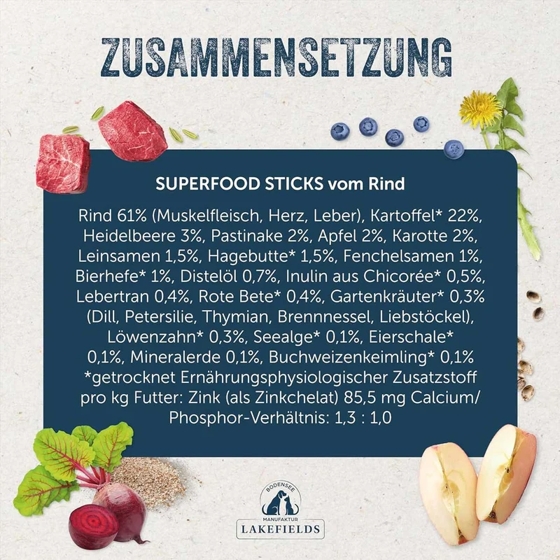 Hundeleckerli SUPERFOOD Sticks Weiderind
