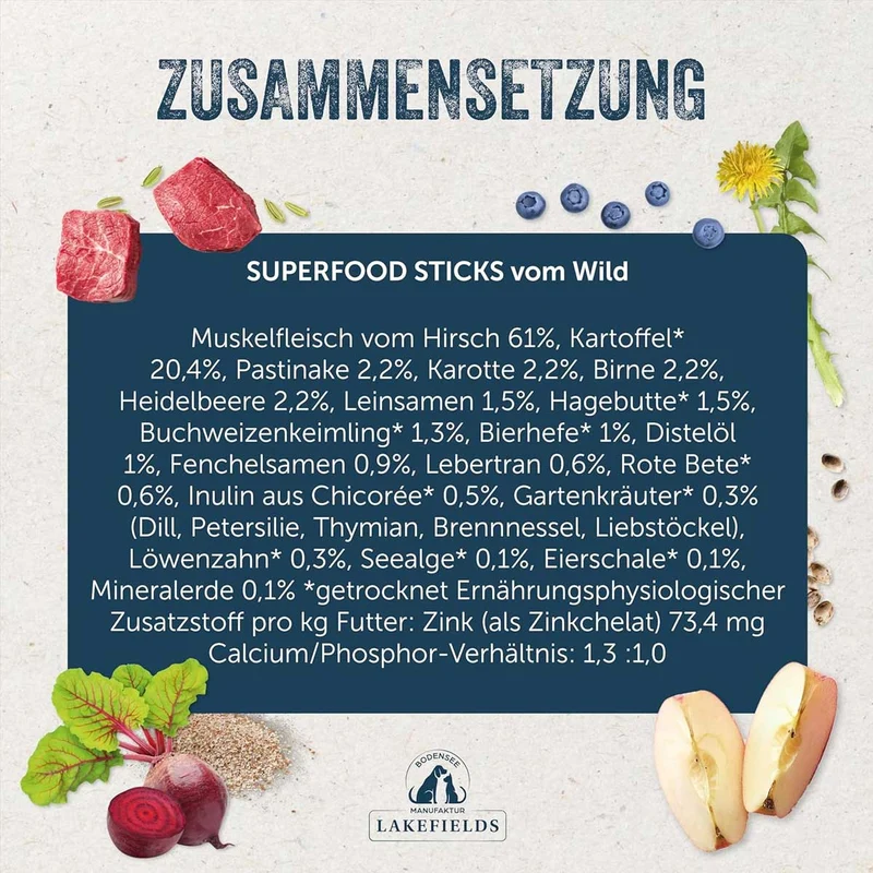 Hundeleckerli SUPERFOOD Sticks Wild