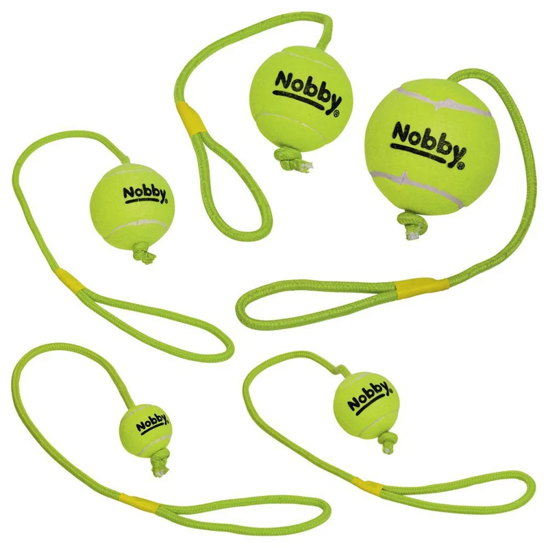 Nobby Tennisball mit Wurfschlaufe - gelb - Wurfseil Apportierspiel Ball für Hund