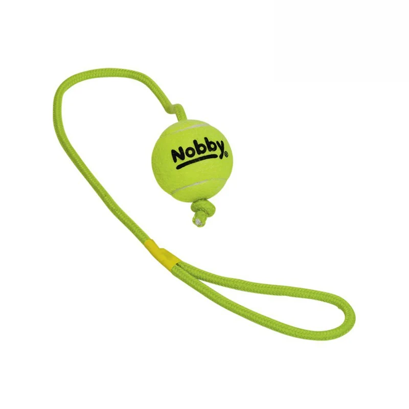 Nobby Tennisball mit Wurfschlaufe - gelb - Wurfseil Apportierspiel Ball für Hund