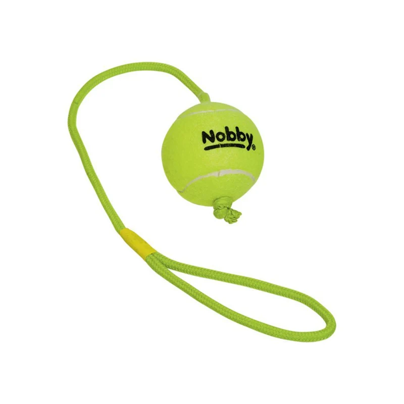 Nobby Tennisball mit Wurfschlaufe - gelb - Wurfseil Apportierspiel Ball für Hund