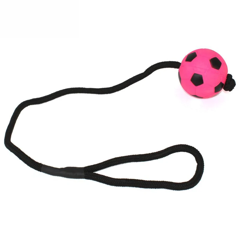 Nobby Moosgummi Ball mit Seil - 6 cm - Fußball Wurfsseil Hund Apportierspielzeug