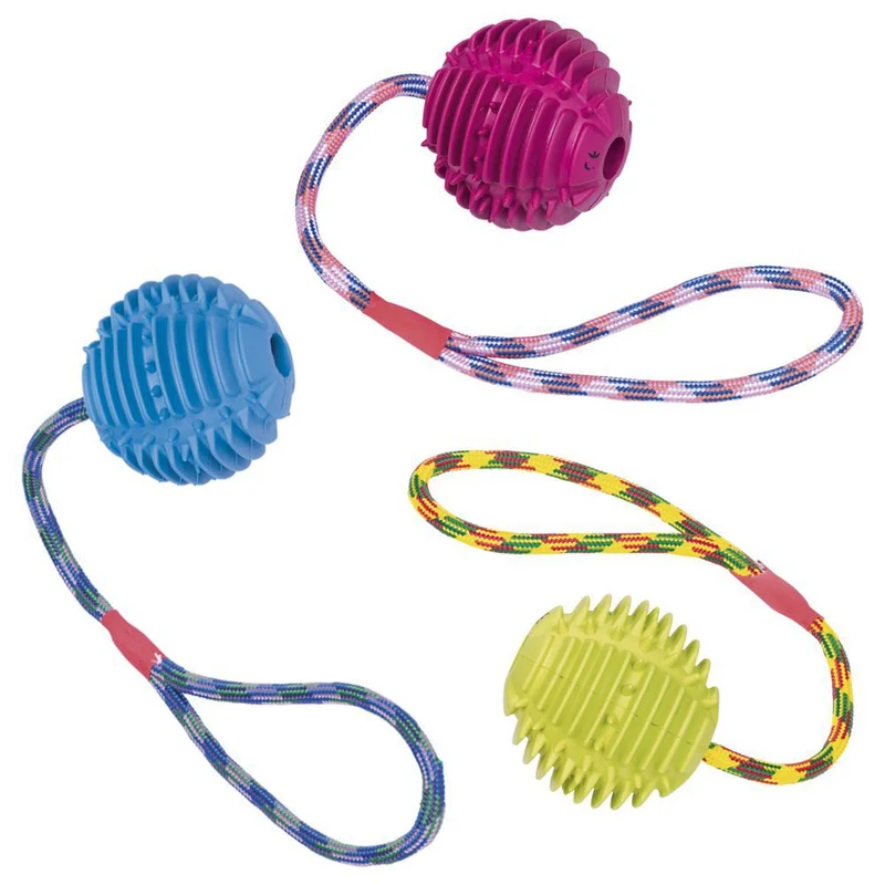 Nobby Vollgummi Ball mit Seil - Hundespiel Wurfseil Apportierspiel Noppenball