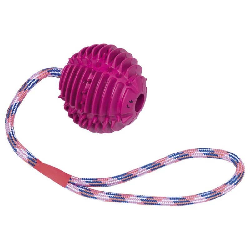 Nobby Vollgummi Ball mit Seil - Hundespiel Wurfseil Apportierspiel Noppenball