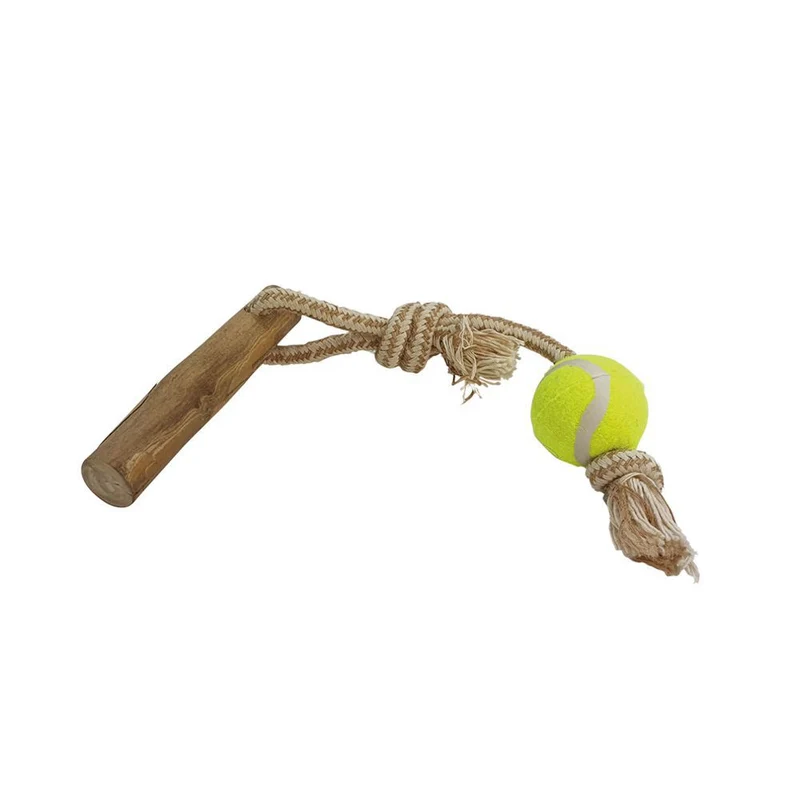 Nobby Kaffeeholz mit Hanfseil und Ball - S/M/L - Kauspielzeug Apportierspielzeug