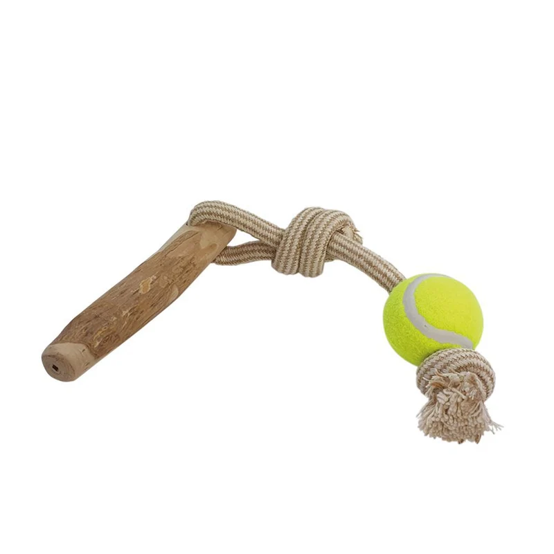 Nobby Kaffeeholz mit Hanfseil und Ball - S/M/L - Kauspielzeug Apportierspielzeug