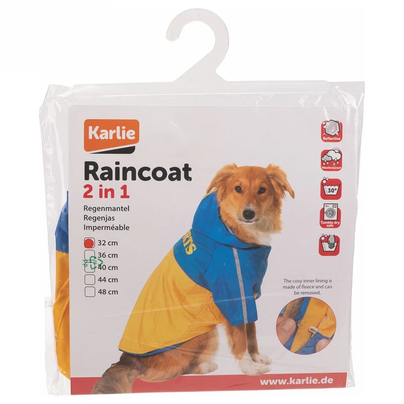 Karlie Regenmantel Sportiv 2in1 - blau gelb Hundemantel Hundepullover Regenjacke