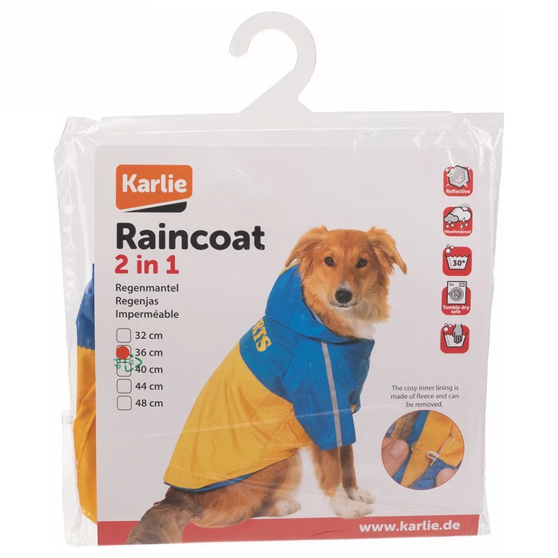 Karlie Regenmantel Sportiv 2in1 - blau gelb Hundemantel Hundepullover Regenjacke