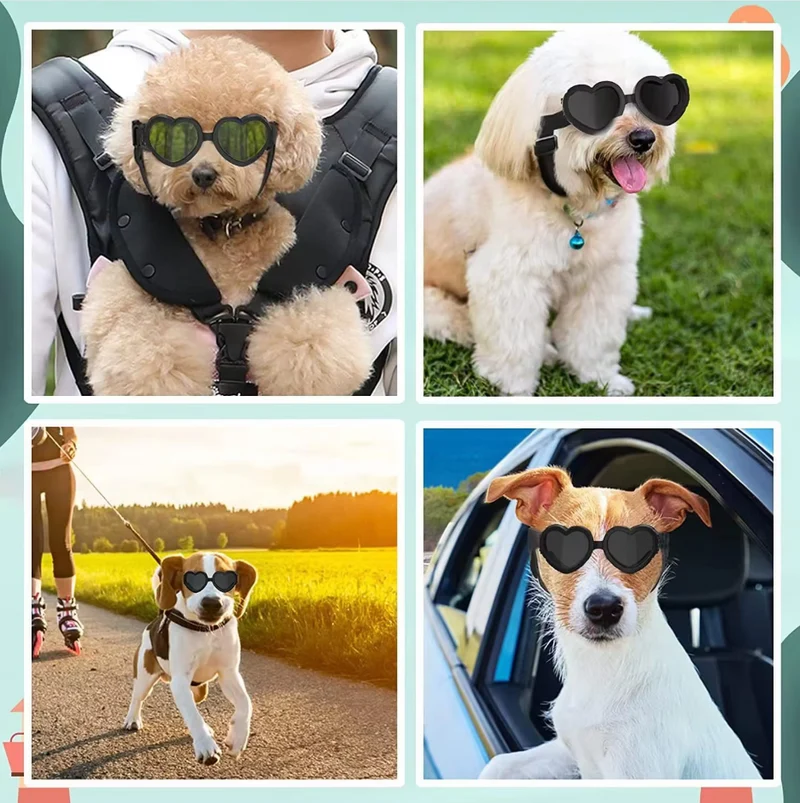 Herzförmige Hundesonnenbrille mit Verstellbarem Band – UV-Schutz für Hundeaugen