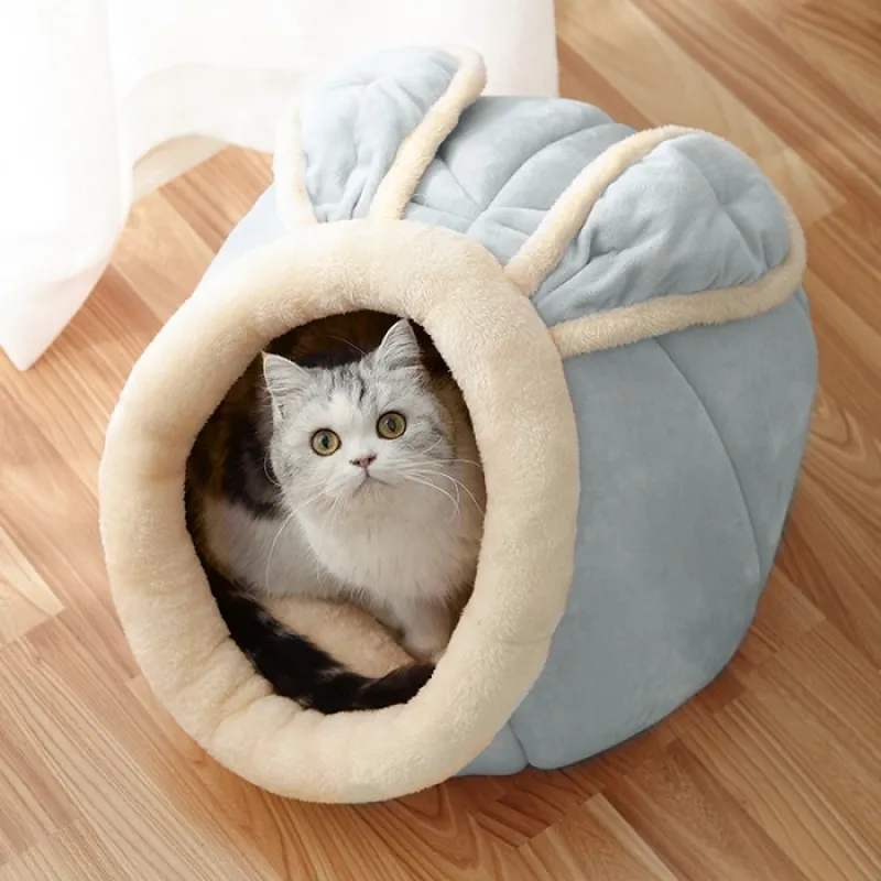 Katzenhöhle mit Ohren-Design – Weiches Haustierbett für Katzen zum Kuscheln