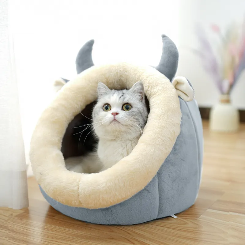 Katzenhöhle mit Ohren-Design – Weiches Haustierbett für Katzen zum Kuscheln