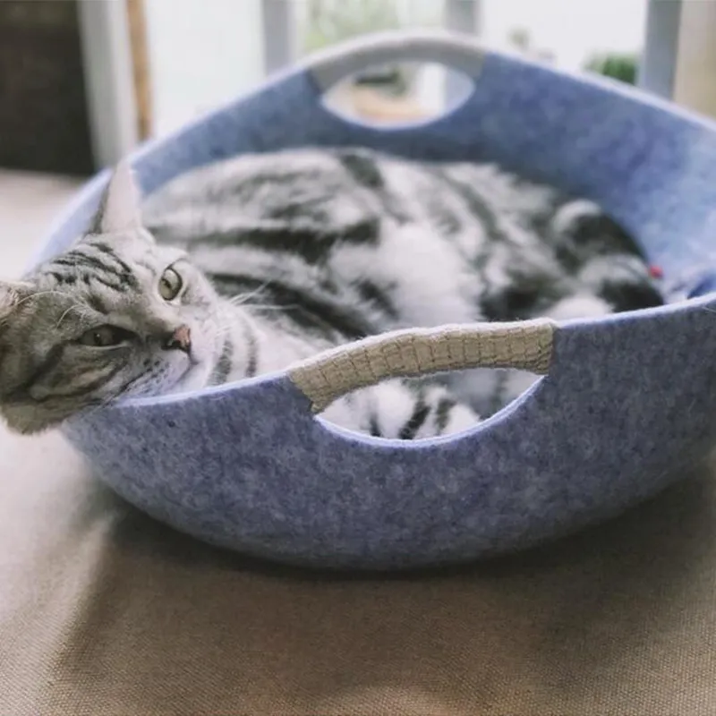 Haustierbett Aus Filz für Katzen – Weiches Komfortables Körbchen mit Griffen