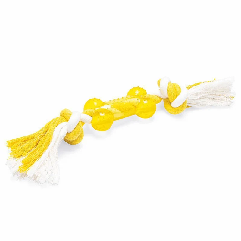 Karlie Knochen mit Seil - Hundespiel Kauspielzeug Welpen-Zerrspiel - TPR Gummi